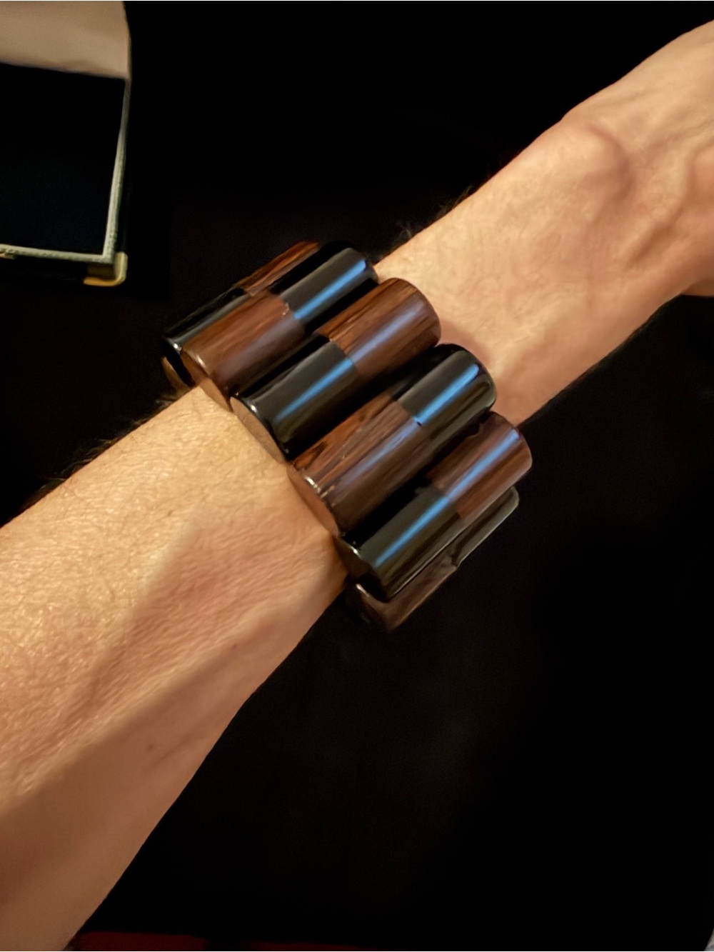 New Hand Crafted Black & Brown Chunky Wood Bracelet. Wood is In 💕